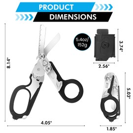 Trauma Shears Medical Shears with Strap Cutter and Glass Breaker for Outdoor, Nursing Scissors with Holster, Emergency Shears Stainless Steel Pocket Scissors (Black)