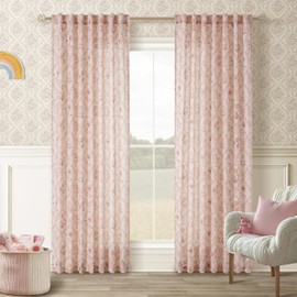 Pink Linen Floral Curtains 84 Inches Long 2 Panel Set for Living Room Semi Sheer Light Filtering Printed Window Curtains Blush Pink Flower Pattern Drapes for Cute Girls Bedroom Nursery Farmhouse Boho
