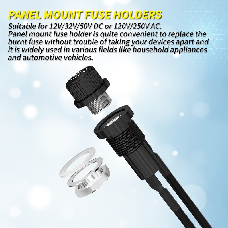 Joinfworld Panel Mount Fuse Holder 5x20mm 12V DC 250V AC