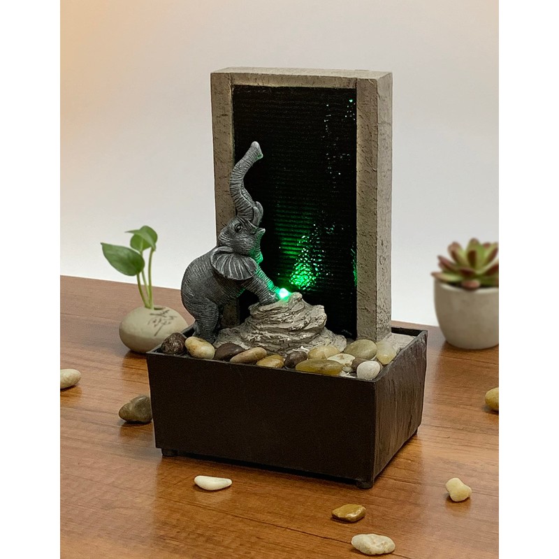 Nature's Mark 9" H Elephant Tabletop Water Fountain with Natural
