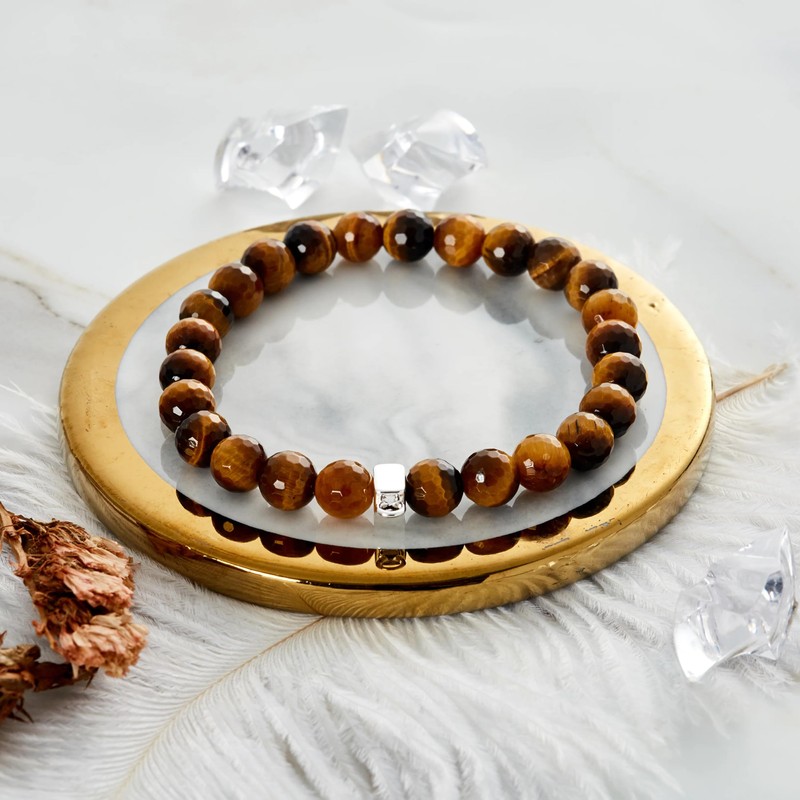 Philip Jones Faceted Tigers Eye Gemstone Charm Stretch Bracelet