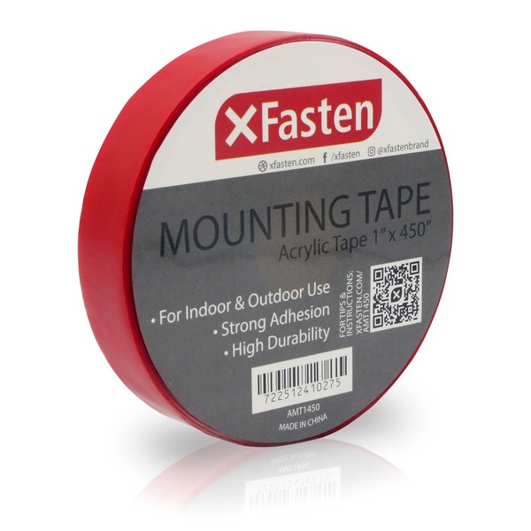 XFasten Double Sided Acrylic Mounting Tape Removable, Clear, 1-Inch x 450-Inch, Weatherproof Adhesive for Brick, Walls- Indoor and Outdoor Applications