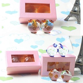 Jaswass Crystal Pig Figurine Set of 2 Mini Animal Collectible Statue Perfet for Decoration with Gift Box (Yellow)