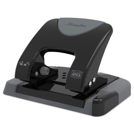 Swingline 2 Hole Punch, 20 Sheet Capacity Hole Puncher, Paper Punch, SmartTouch Low Effort Comfort Handle, Alignment Guide, Black & Gray (74135)