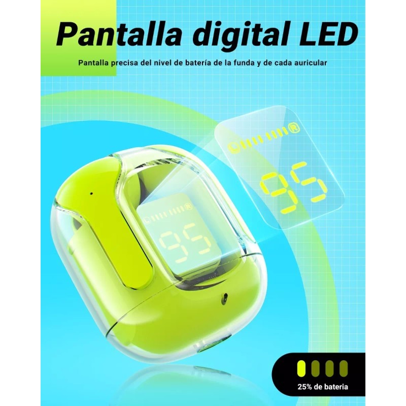 Acefast Audifonos Inalámbricos Pantalla Digital Reducción Ruido Ipx4 Color Verde