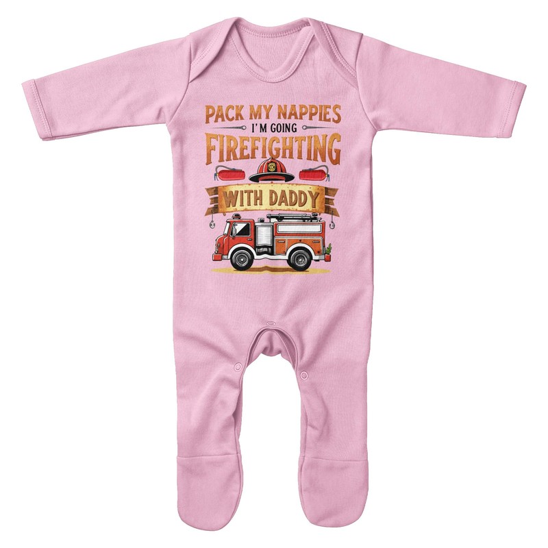 Purple Print House Firefighting with Daddy Baby Romper Suit Pack