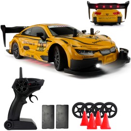 HTURCCOP 1:20 RC Drift Car 2.4GHz 4WD High Speed Drift Remote Control Cars Vehicle with LED Lights and Drifting Tires Batteries x2 Racing Sport Toy Cars for Adults Boys Girls Kids (Yellow)