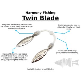 Harmony Fishing – Twin Blade Slip-On Spinner Blades for fishing lures/jigs (6 Pack) (Willow (Gold))
