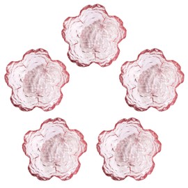 WHJY 8 pack Cute Sauce Dishes Glass Dish Set for Soy Sauce Snacks Tea Bag Mini Glass Bowls Clear Pink Cherry Blossom Soy Sauce Dishes