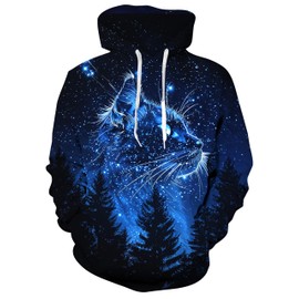 Goodstoworld Funny Cat Hoodies for Mens 3D Novelty Hoodies Graphic Cool Sweatshirts Blue Black Hoodie Women Coat Hip Hop Casual Outfit With Big Pockets Tops X-Large