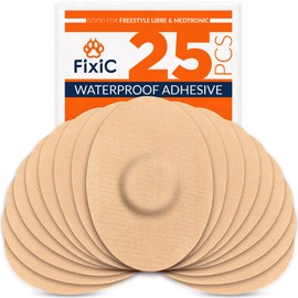 FixiC Freestyle Adhesive Patches 25 PCS – Good for Libre 1, 2, 3 & Plus – G7 & Stelo – Guardian – Waterproof Adhesive Patches – Libre Adhesive Covers – Pre-Cut – Best Fixation for Your Sensor! (Tan)