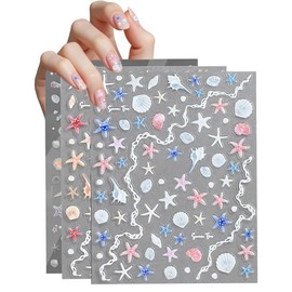 OUDQFCJ 3D Aurora Nagelsticker Sommer Nagelaufkleber Muscheln Seestern Nagel Folie Selbstklebend Nail Art Summer Meerestiere Cute Nageldesign Aufkleber Nägel Zubehör