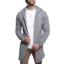 Carisma Men's cardigan long with hood, men's jacket with side pockets, long hooded jacket, men's comfortable transition jacket for men, 7601, gray, xl