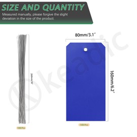 Keadic 100Pcs Hang Tags with Wires Plastic Shipping Tags Waterproof Hang Tags with String Blank Labeling Tag for Inventory, Luggage, Blue, 6 1/4" x 3 1/8"