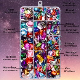 Sinyanail 650 Pcs Acrylic Large Sew on Rhinestones Setting Crystal Gems Diamond Stone 2 Holes Flatback Rhinestones for Jewelry Clothes Shoes Bag Costume(Colorful)