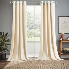Royal Hotel Bedding Velvet Blackout Curtain Panels Top Grommet Heavyweight, Solid Panels Soft Velvet Window Drapes, Set of 2 Pieces, 96 inches Long Curtains, Off-White