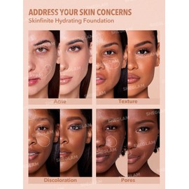 SHEGLAM Skinfinite Hydrating Foundation Flawless Dewy Foundation Hydrating Coverage Invisible Pore Concealer Pore-less Non-Greasy Lightweight Natural Soft Liquid Foundation-Saddle