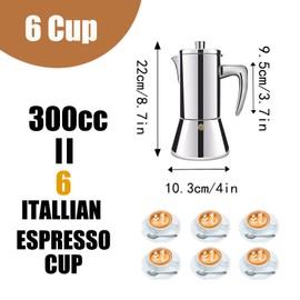 DITOSH 6 Cup Thickened 304 Stainless Steel Moka Pot Stovetop Espresso Maker Cafeteras Italian Percolator Espress Makers Capable Greca Mocha Coffee Machine for Induction Home and Camping 300ml 10oz