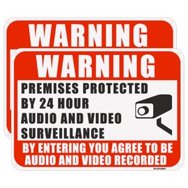 2PC Warning Premises Protected By 24 Hour Audio And Video Surveillance, 10 x 7 Inches - Aluminum - You are Being Recorded Camera In Use Monitoring Signs, Easy to Mount