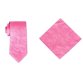 Oliver George Mens Solid Color Paisley Necktie and Pocket Square Set for Men Wedding Classic Mens Ties Pink