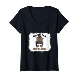 Womens Leopard Mom Life Mother's Day Mama One Hell Of Of a Mother V-Neck T-Shirt