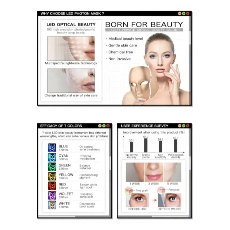 Hxdzfx Máscara Facial De Luz Led 7 Colores Y Funciones