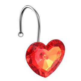 EleCharm Decorative Crystal Shower Curtain Hooks, Set of 12 Bling Red Heart Shape Hooks Rings Rust Resistant Steel for Bathroom Curtain Multi-Purpose (Red)