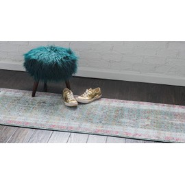 Unique Loom Baracoa Collection Bright Tones Border Vintage Traditional Area Rug, 2 ft 7 in x 10 ft, Blue/Pink