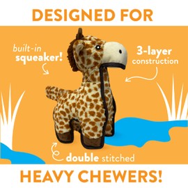 Spunky pup MEGA Tough Plush Toys for Aggressive Chewers - Durable, Triple-Layered Dog Chew Toys with Squeaker - Ideal for Large Dogs and Giant Breeds- Giraffe