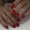 Red Press on Nails Short Oval Acrylic, Solid Color Medium