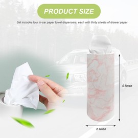 Gasedin 4 PCS Car Tissue Holder, Paper Towel Cylinder Fits Automotive Cup Holder, Car Travel Tissues Packs Round Paper Napkins Container, Creative Tissue Box with Papers Inside (Marble Pink)