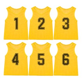 LEVANA Bibs Bibs Set of 6 Numbered Bibs for Kids, Adults, Mesh, Breathable, Lightweight, Unisex, Football, Basketball, Futsal, School, Events, Municipality, Sports Festivals (Yellow, Adults)