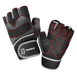 TAVIALO Fitness Gloves Training Gloves for Men, Size M (16-19 cm), Colour Grey/Black, Double Reinforced Palm, AZO and Phthalate Free to CE Standard
