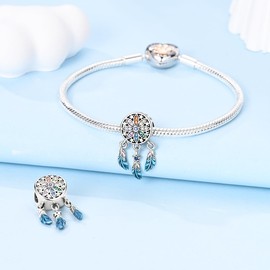 Hapour 925 Sterling Silver Charm Dangle Beads for Bracelet Necklace Tree Love Forever Moon Cloud Ladybird CZ Charms DIY Jewelry Gift for Women Girls, Sterling Silver, Cubic Zirconia