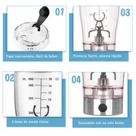Yuehuam Botella para Proteina Gym con mezclador, Recargable por USB Botella Coctelera Eléctrica, Botella Shaker de 450ml Potente Botella Mezcladora para Batidos Suaves y Suplementos, Nutrición