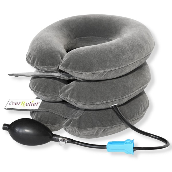 EverRelief Cervical Neck Traction Device - Inflatable Neck Stretcher Pillow for Instant Neck Decompression - US Owned & FSA Eligible Support Brace for Home Use Neck Pain Relief