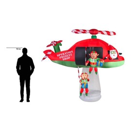 Gemmy 114.17 in. D x 57.09 in. W x 96.85 in. H Animated Inflatable Santa and Elves in Helicopter Scene