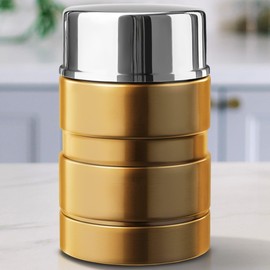 Earth&ME Stainless Steel Thermo For Hot Food 17OZ with Folding Spoon, Vacuum Insulated Food Container, Soup Thermo with Wide Mouth, Insulated Food Jar for Hot & Cold Food, Gold