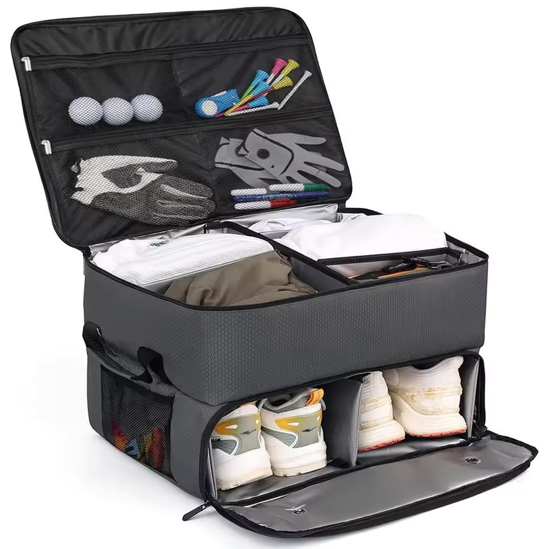 2-Layer Waterproof Golf Trunk Organizer with Ventilated 2-Pair Shoe Compartment