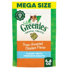 Greenies Feline Veterinarian-Recommended Adult Natural Dental Cat Treats, Oven Roasted Chicken Flavor, 4.6 oz. Pouch