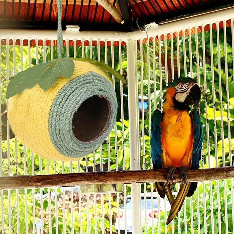 AIMALL Coconut Shell Bird Nest with Colourful Braided Rope and