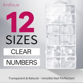 krofaue 504PCS Clear Fake Nails - Half Cover French Nail Tips 12 Sizes Acrylic Soft Gel Square False Tips Gift for Nail Extension DIY & Salon