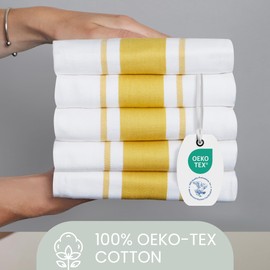 100% Cotton Tea Towel - Mustard Stripe Pattern, Pack of 5 | Kitchen Towel Set | Absorbent, Strong, Quick Dry & Machine Washable | Home Decor & Bathroom Accessories