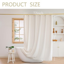 Zobesta Boho Farmhouse Shower Curtain Sets for Bathroom Heavy Duty Vintage Cloth Shower Curtain with Hooks Rustic Fabric Stall Washable Luxury Waterproof Shower Curtain (White,72 x 72 inch