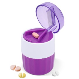 3-in-1 Pill Crusher, Portable Travel-Friendly Design Cutter & Grinder with Stainless Steel Blades 3 Compartment Pill Crusher for Small/Large Vitamins & Tablets