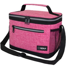 OPUX Insulated Lunch Box Men Women, Lunch Bag for Work School, Leakproof Soft Cooler Tote Adult, Large Lunch Pail Kids Boys Girls, Picnic Beach Food Bag with Shoulder Strap, Pink