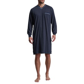 Götzburg Mens Long Sleeve Cotton Single Jersey Navy Minimal Nightdress, navy