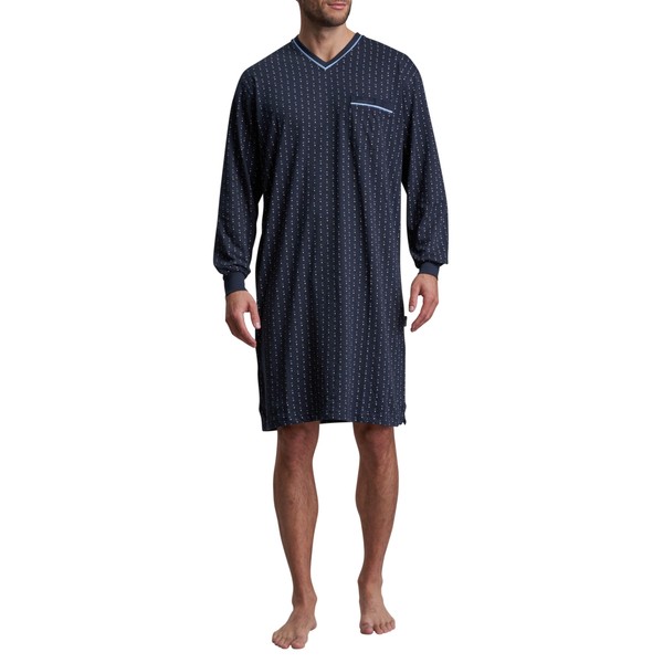 Götzburg Mens Long Sleeve Cotton Single Jersey Navy Minimal Nightdress,