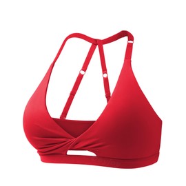VOYJOY - Sujetadores deportivos de entrenamiento para mujer, acolchados, sin espalda, con tiras, sin espalda, para gimnasio, sin cables, brasier de impacto medio, para yoga, Rojo -, XL
