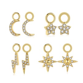 CERSLIMO Gold Drop Earrings Dangle Pendants Set of 4, Moon Star Lightning Eight-pointed Star Dangling Earrings | Dangly Jewellery Gifts Birthday Christmas Gifts for Girls, Replacement Drop Pendants